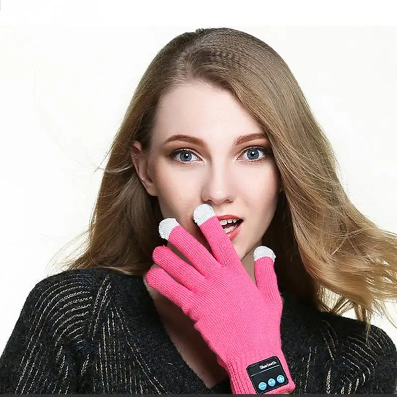 1 пара, женские и мужские перчатки, Bluetooth, датчик пальца, встроенный динамик/микрофон, перчатки унисекс, Осень-зима, теплые вязаные перчатки#2