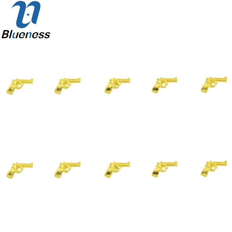 Blueness 10 шт/партия 3D пистолет дизайн ногтей украшения Мода DIY Блестки золото сплав