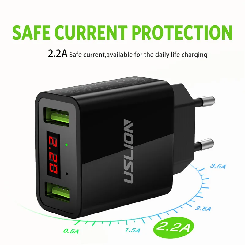 USLION 2 USB зарядное устройство светодиодный дисплей Быстрая зарядка настенное для