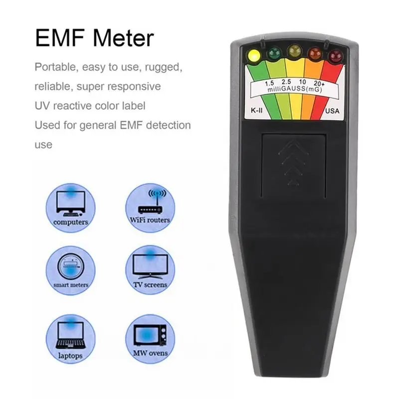 

Black Portable Electric Magnetic Field Detector Tester EMF Gauss Meter Electrical Equipment With 5-led Indicator