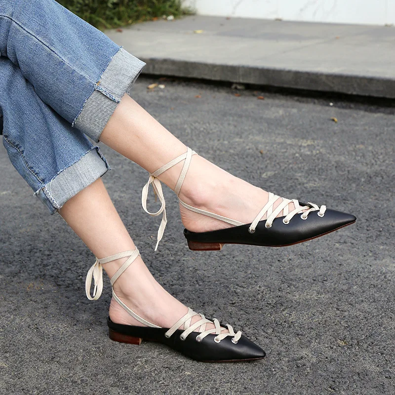 Harga Moraima Snc New Fashion Youth Trend 2019 Desain Sepatu Tunggal Musim Semi Musim Panas Fashion Pointed Toe Lace-Up Girls Hitam/Beige