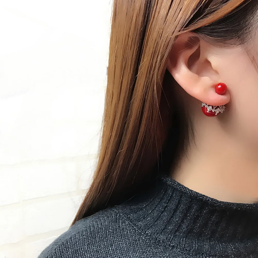 2019 New Trendy Korea Design Big Two Pearl Balls Zinc Alloy Needle Stud Earrings Statement Jewelry for Women Girl Gift | Украшения и