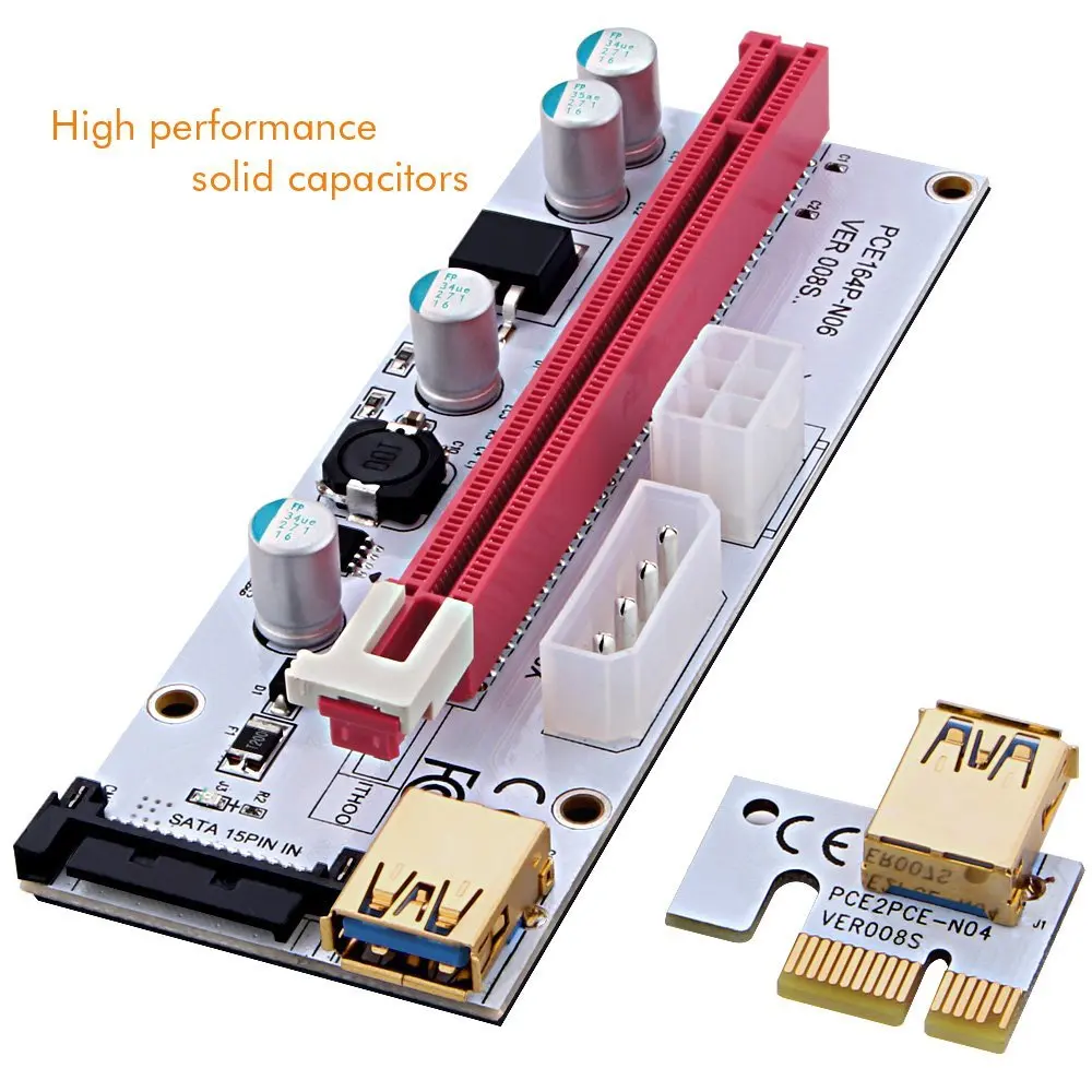 PCI-E стояки 1X до 16X Графический удлинитель для GPU Mining power ed Riser Adapter Card w/Molex 4Pin SATA 6Pin