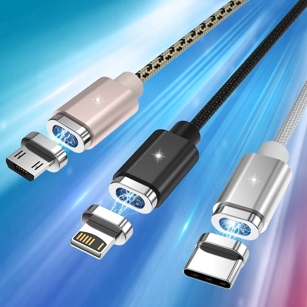 Магнитный кабель Micro usb type C для iPhone со светодиодной подсветкой быстрое зарядное