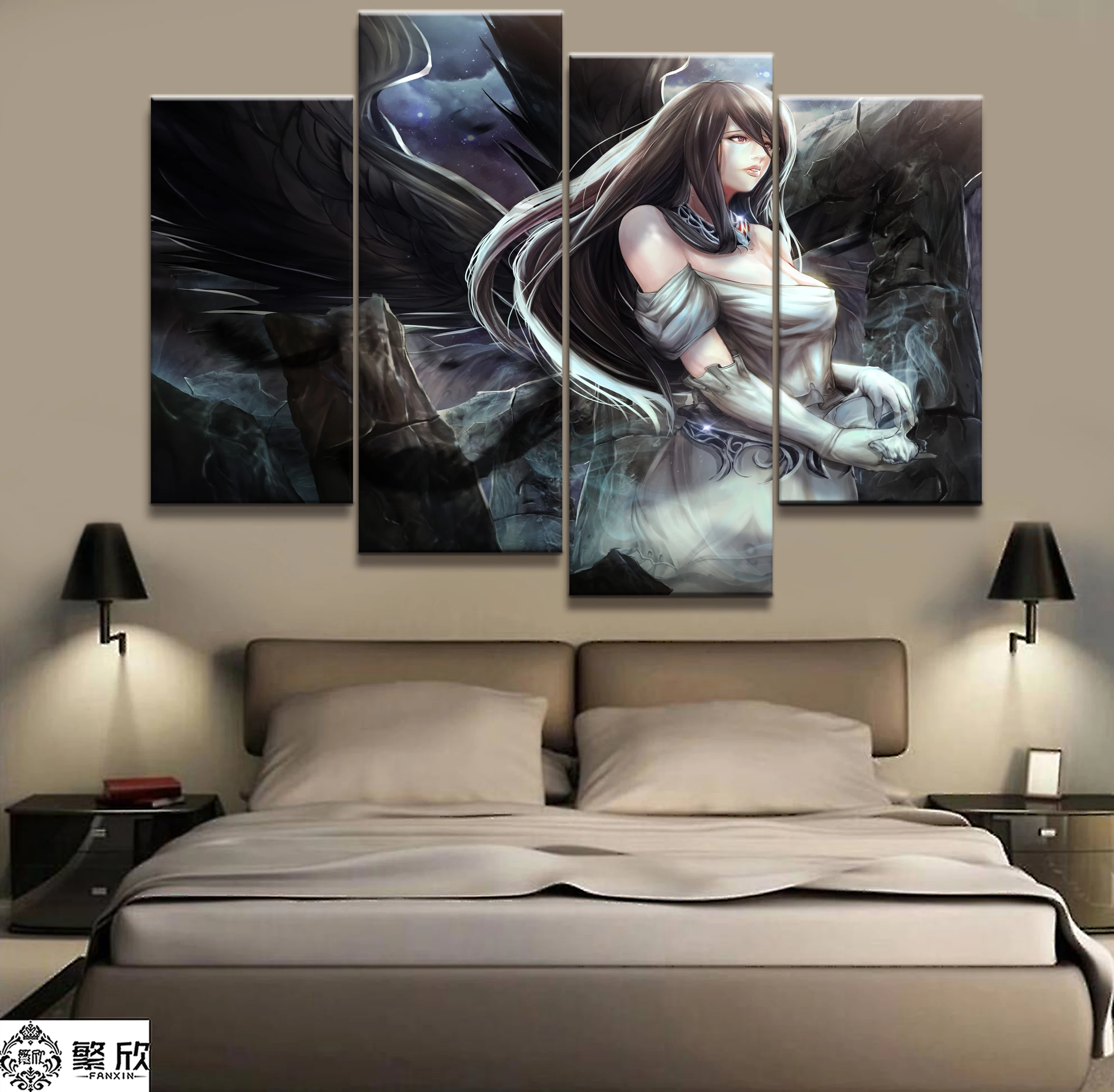 5 панелей Overlord Ainz Ooal Albedo аниме рисунок на холсте Рисунок для гостиной настенное
