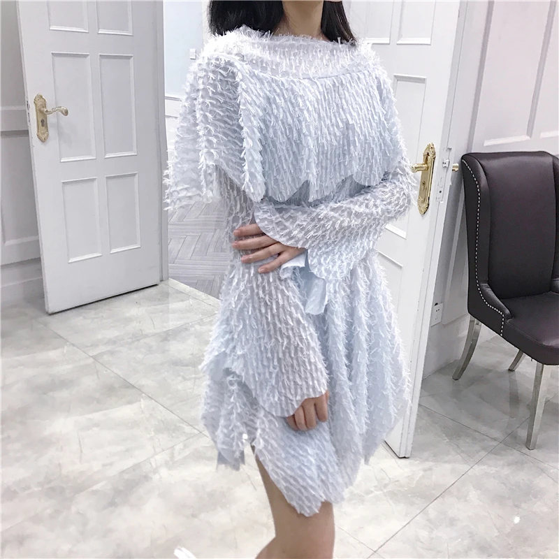 MoYan 2018 Ранняя весна модное платье женское с вырезом лодочкой длинным рукавом