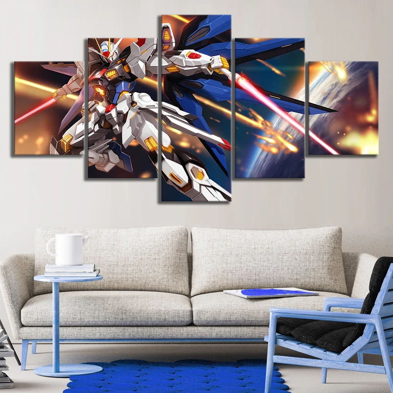 

Wall Art Painting Pictures Canvas Printed Anime Modular Poster 5 Panel Gundam Home Decor For Living Room Modern Cuadros Artwork