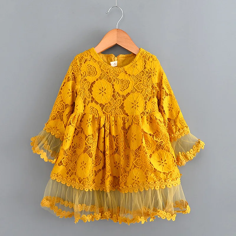 Лето 2019 г. милое кружевное платье с длинными рукавами для девочек платья