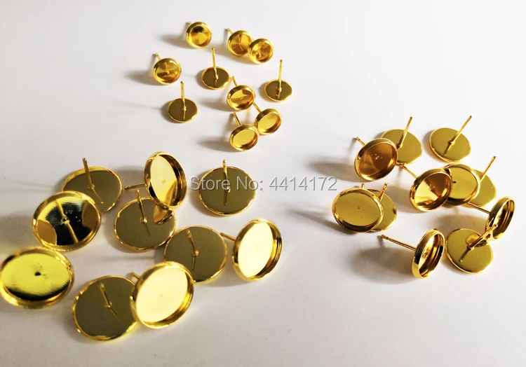 Пустые серьги-гвоздики из нержавеющей стали шпильки золотистого цвета плоская