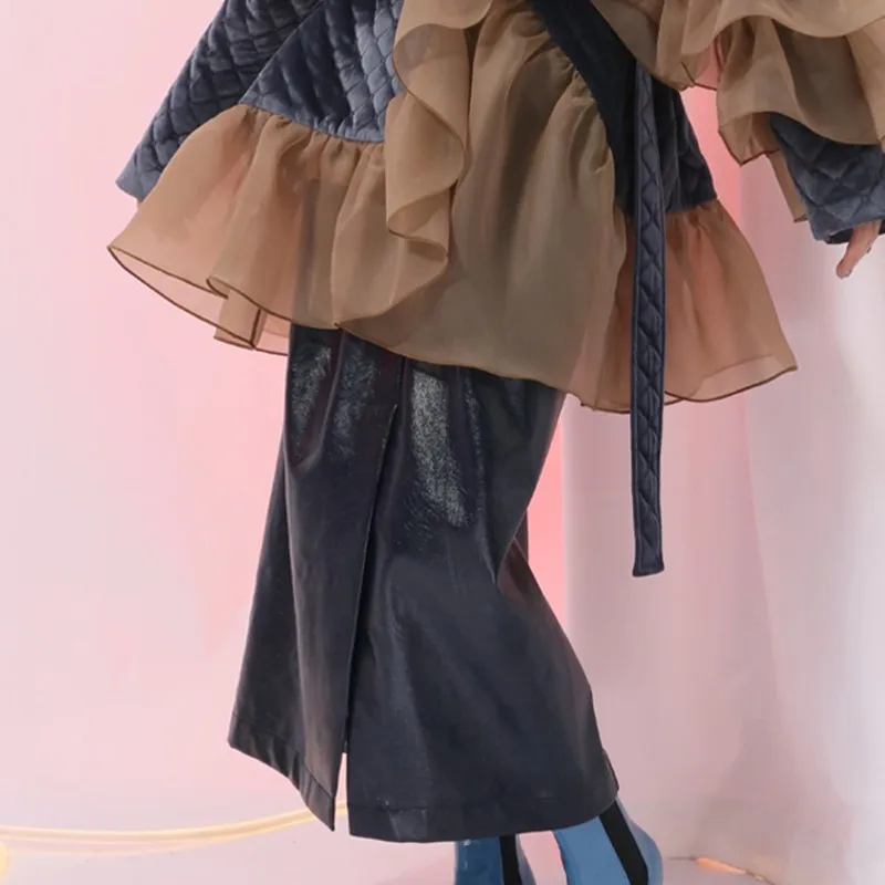 TWOTWINSTYLE женские юбки из искусственной кожи с высокой талией плиссированные