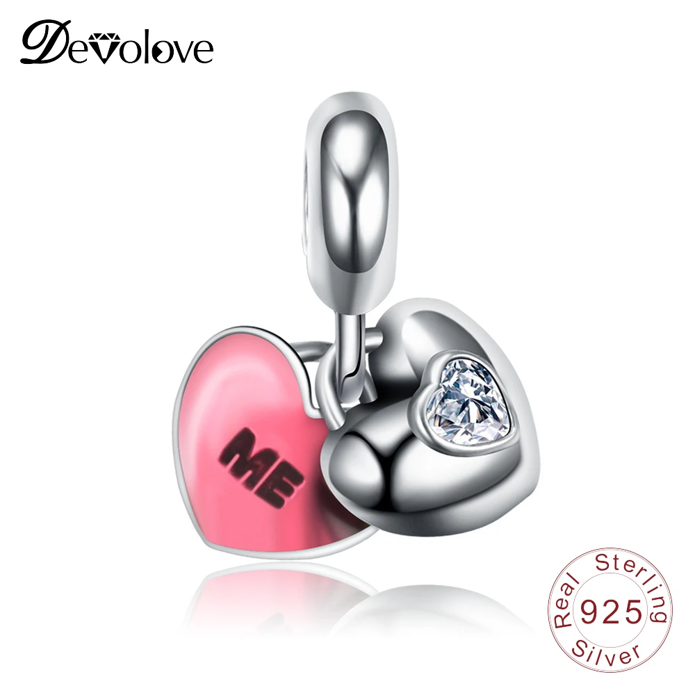 Devolove Настоящее серебро 925 проба YOU & ME сердце кулон красные эмалированные подвески