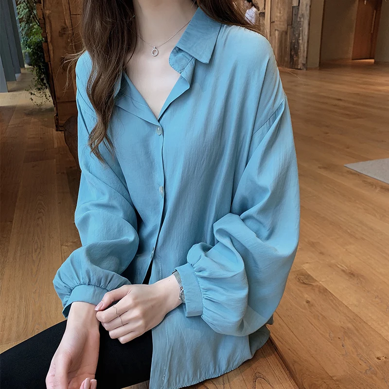 Женская Повседневная рубашка Blusa повседневная Однотонная с отложным воротником