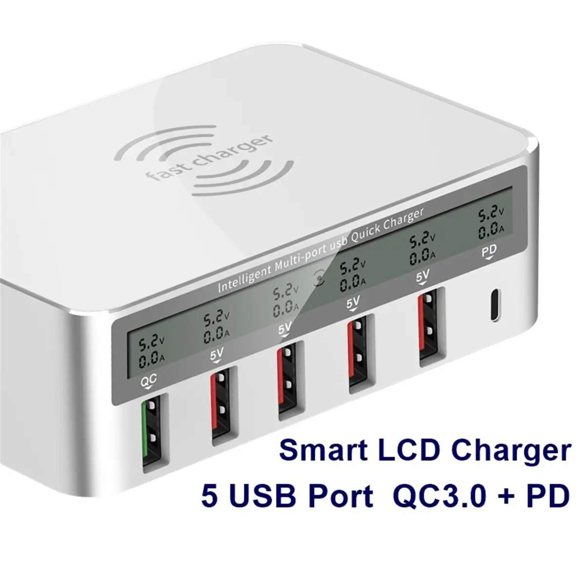 10W Qi 3.0 USB Multi Wireless Charger +5 Ports LCD Digital Screen Fast Charging Pad Mobile Phone Power Bank Dock Station | Электроника
