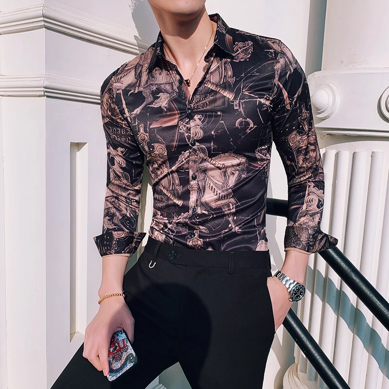 2019 рубашки Клубная рубашка Camisa Hombre Весна Masculina Роскошные Рубашки в стиле барокко