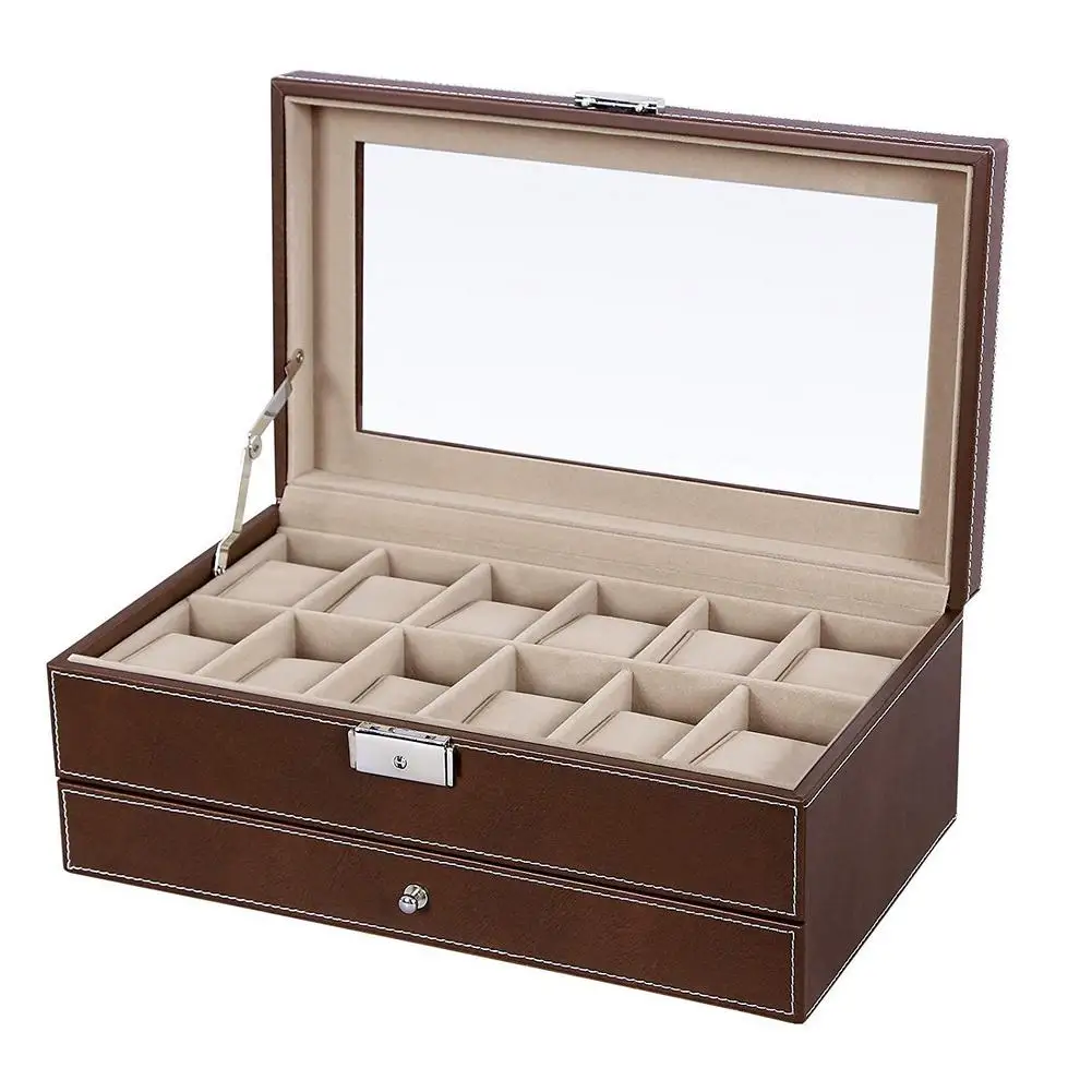 12 слотов коробка для часов Органайзер Запираемая выставочная витрина украшений