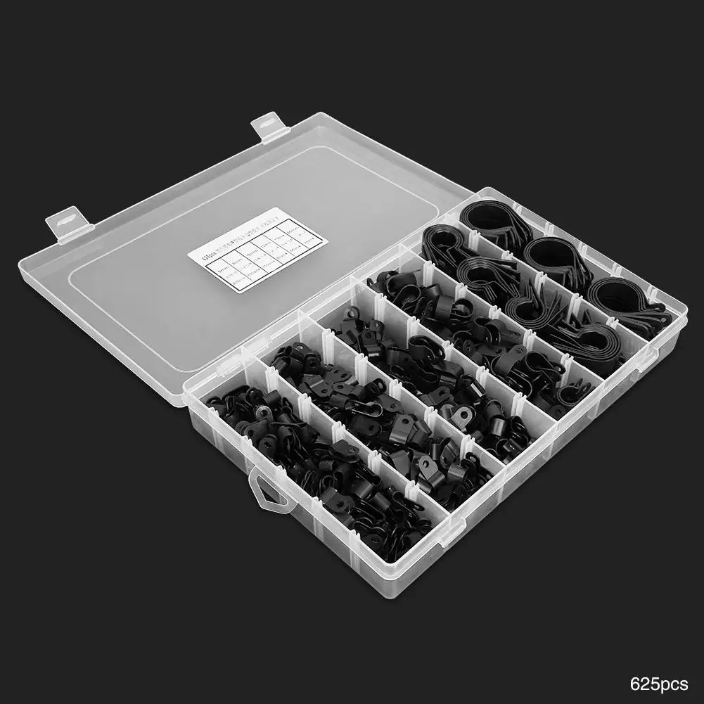 625 шт. черный пластиковый R образный нейлоновый зажим для кабеля провода 5/6/9/12/19/30