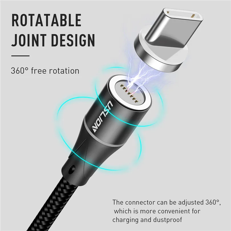 USLION Micro USB кабель магнитное зарядное устройство для iPhone X 8 7 Type C Быстрая зарядка