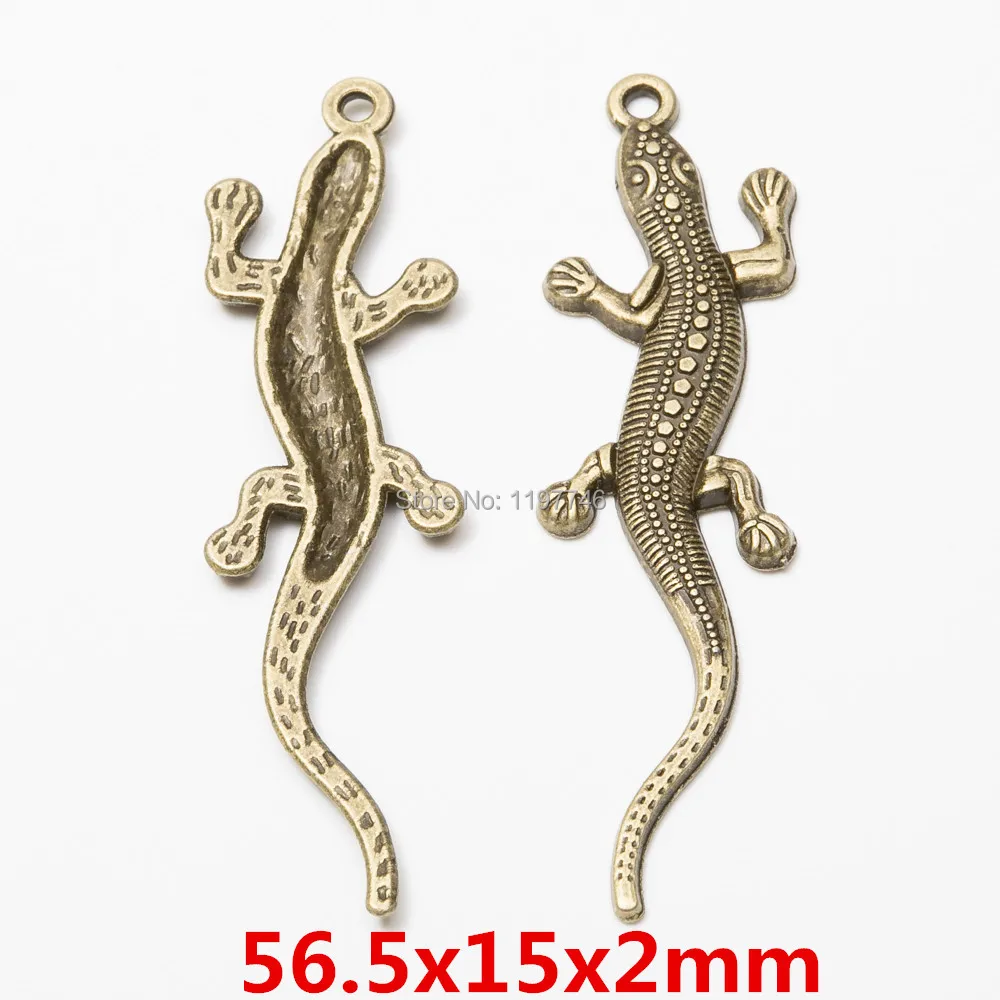 Lizard Gecko Charm European Pendant 10pcs 56mm 31mm 74mm Big reptile animal Bronze color Bead Fit making Bracelet Gift | Украшения и