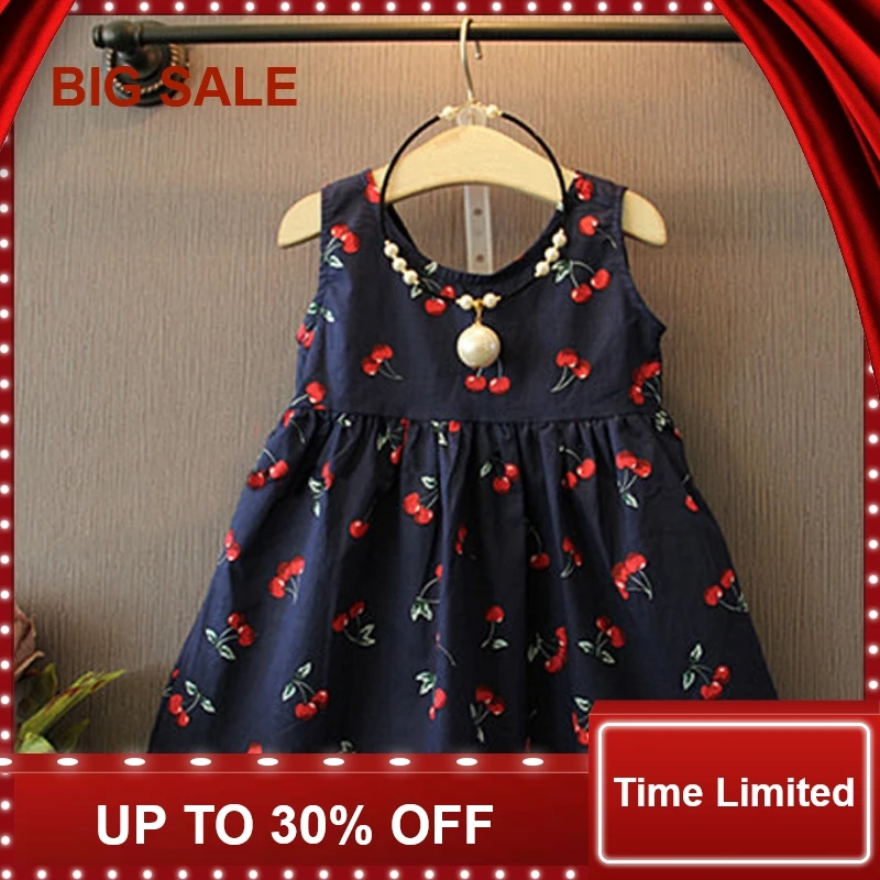 2018 Summer Toddler Girls Dress Casual Clothing Cherry Print Princess Baby Cotton Backless Kids Vestidos | Детская одежда и обувь