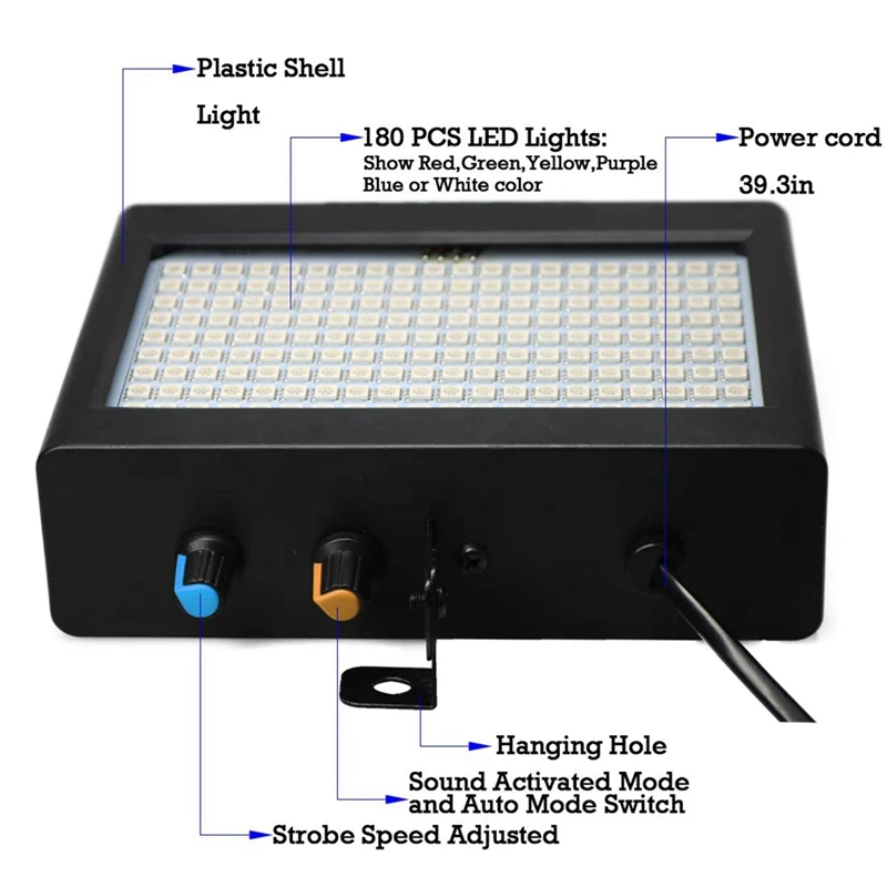 AC 90V-240V 180 Leds Strobe Flash Light Portable 35W Rgb Remote Sound Control Speed Adjustable For Stage Disco Bar Party | Освещение