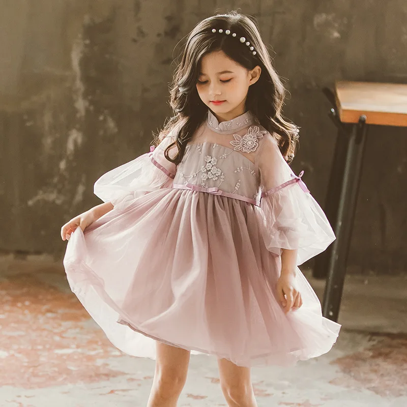 Qipao/кружевное платье Ципао с объемными цветами китайское детский классический
