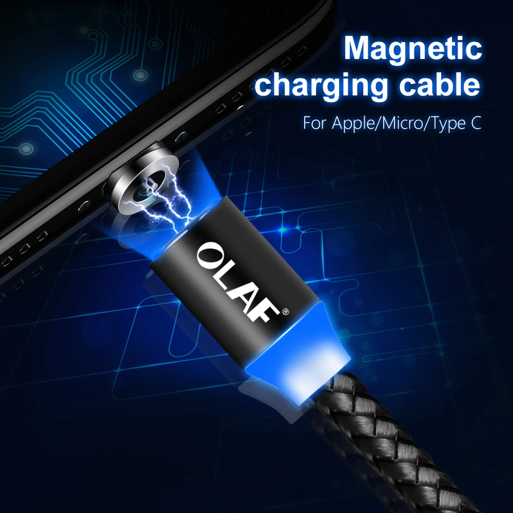 Магнитный USB кабель OLAF 1 м для iPhone X Xs Max Xr 8 7 6 магнитный быстрой зарядки Micro Type C Samsung S9 Huawei Xiaomi|Кабели мобильных