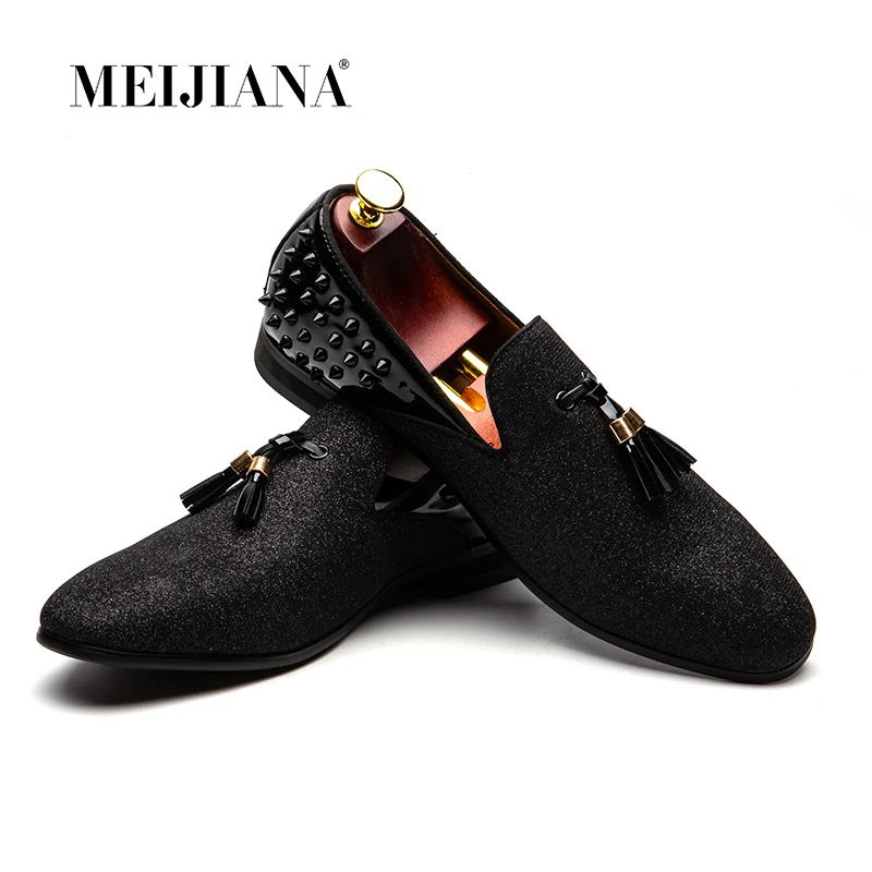 

Новинка 2019, мужские лоферы MEIJIANA, лоферы ручной работы без застежки, модные мужские черные лоферы с металлическим якорем и кисточками для сва...