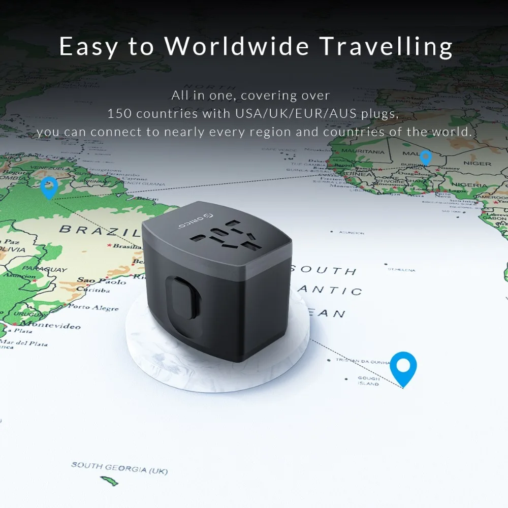 Дорожный адаптер ORICO Международная штепсельная розетка Все в одном 3 USB 1 Type C 5V3.4A