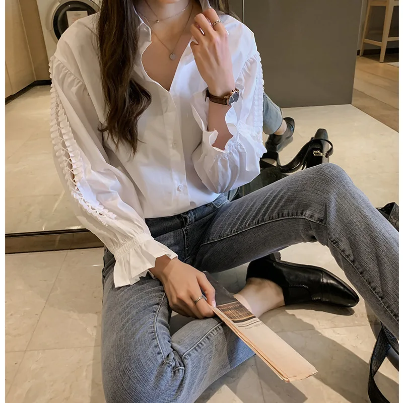 Новинка весны модная Свободная белая рубашка женская дизайнерская с длинными