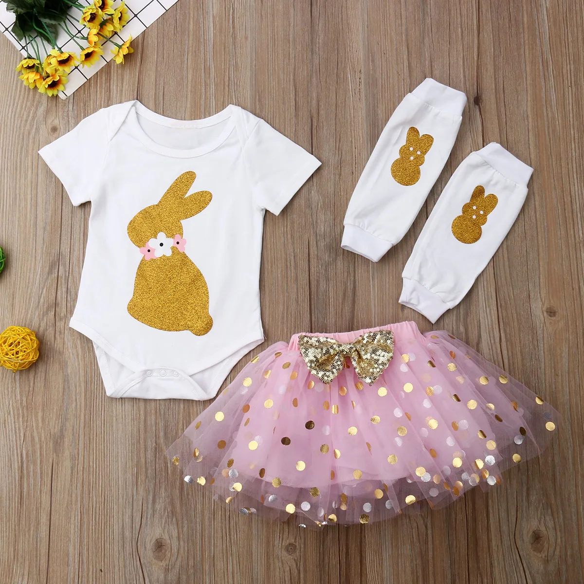 Комплект из 3 предметов для маленьких девочек летняя одежда с пасхальным