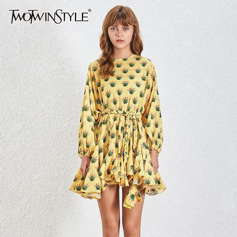 TWOTWINSTYLE винтажное популярное цветное женское платье с круглым вырезом и длинным