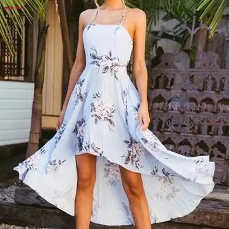 Летнее пляжное платье Femme одежда без рукавов Нерегулярные Платья с цветочным