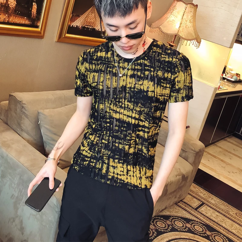 Мужская Уличная футболка из дышащей ткани облегающая с коротким рукавом и