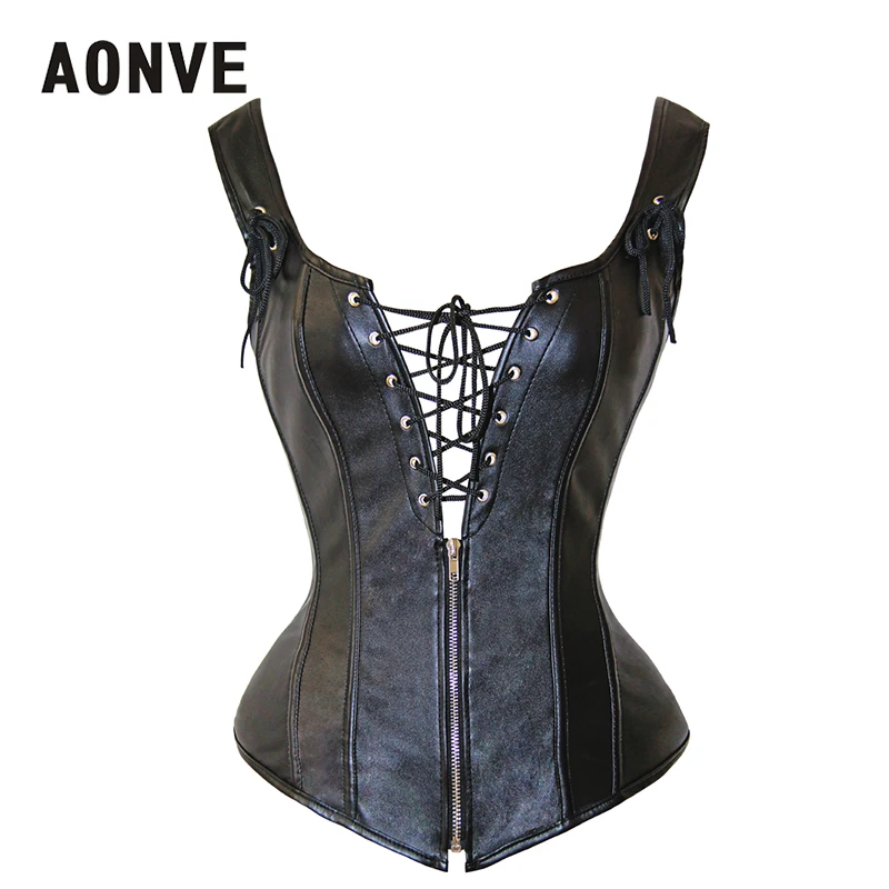 Женский Готический корсет Aonve Черный из искусственной кожи в стиле стимпанк