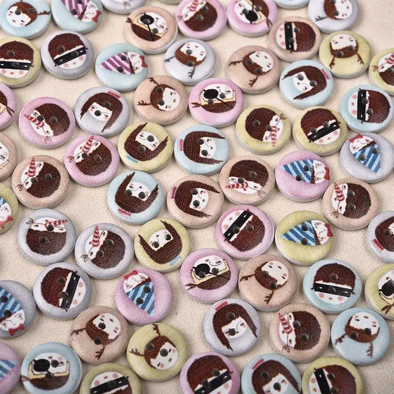 50 шт. Kawaii для девочек и мальчиков с рисунком круглые деревянные пуговицы 2
