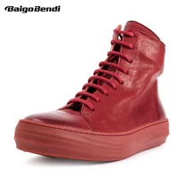 us6 10 men full grain leather red boots lace up zip cool boys trendy winter sneakers white shoes flats