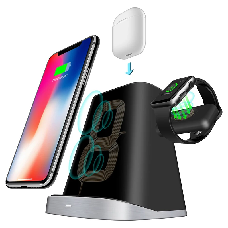 3 в 1 для магнитного зарядного устройства Iphone 8 Plus X Xr Xs Airpods быстрое Qi Беспроводное