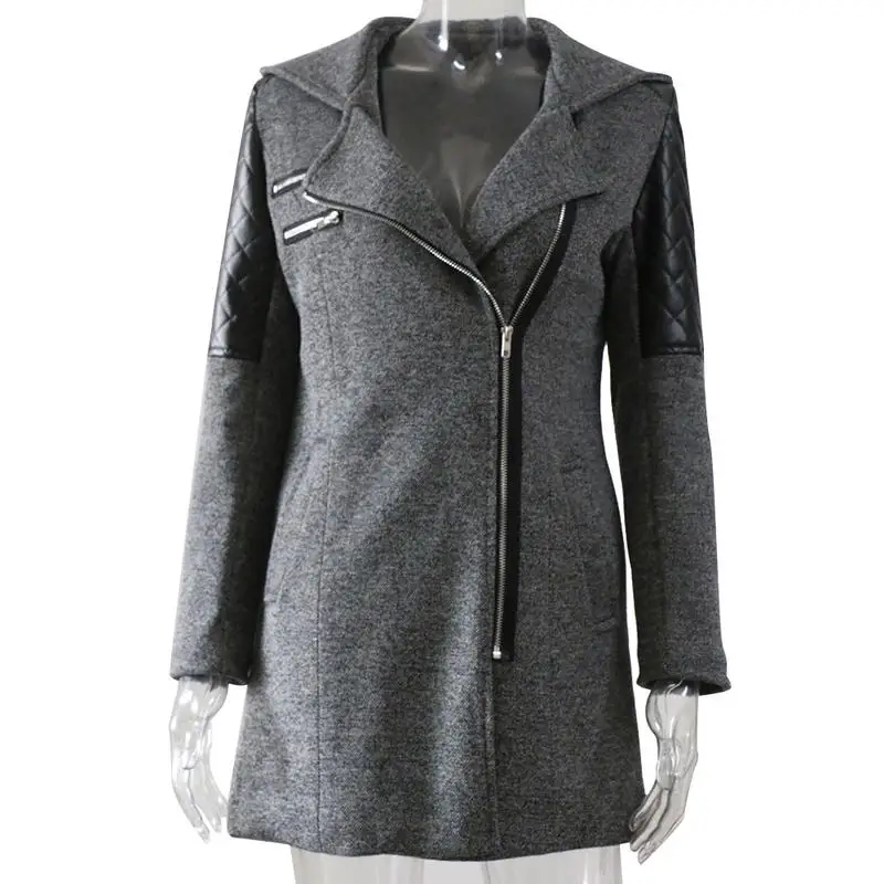 Модный Тренч с капюшоном и длинным рукавом 2018 осеннее серое пальто на молнии плюс