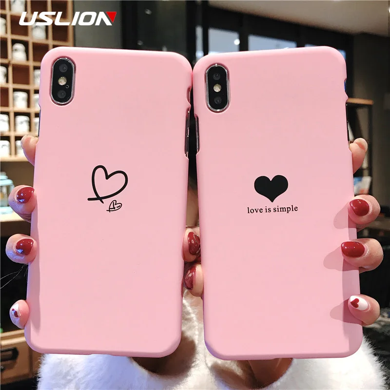USLION Couples Love Heart Pattern чехол для телефона iPhone 6 6s 7 8 Plus Жесткий ПК простой с надписью X XS