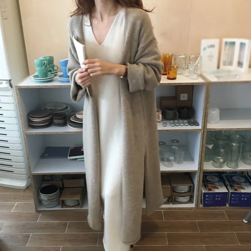 CHICEVER Autumn Winter Knitting Female Cardigan V Neck Long Sleeve High Waist Lace Up Hem Split Loose Sweater Korean Fashion New |