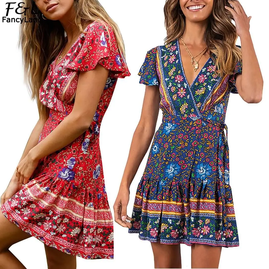 Женское пляжное платье повседневное свободное до колена с v образным вырезом