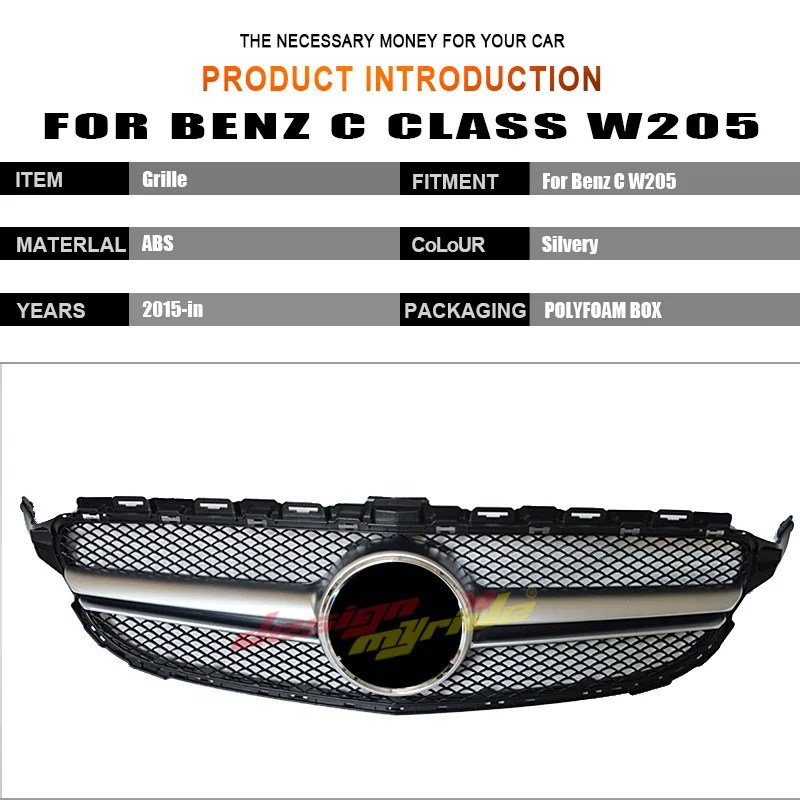 W205 решетка AEAMG стиль ABS серебро без эмблемы Спорт для Benz C180 C200 C250 C300 C350 C400 Передняя