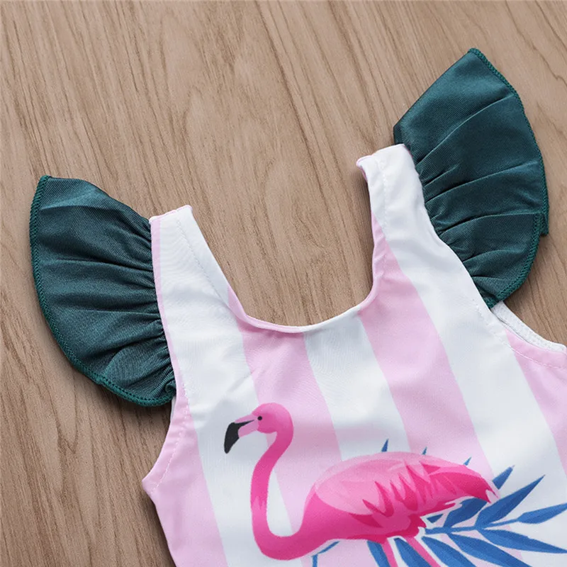 Купальник для маленьких девочек розовый купальник в полоску с пламенной птичкой