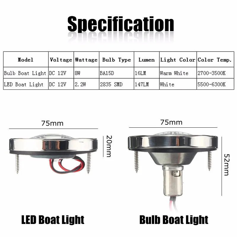 

New Dc 12V Marine Boat Transom Led Stern Light Round Stainless Steel Cold White Led Tail Lamp Yacht Accessories Warm White/white