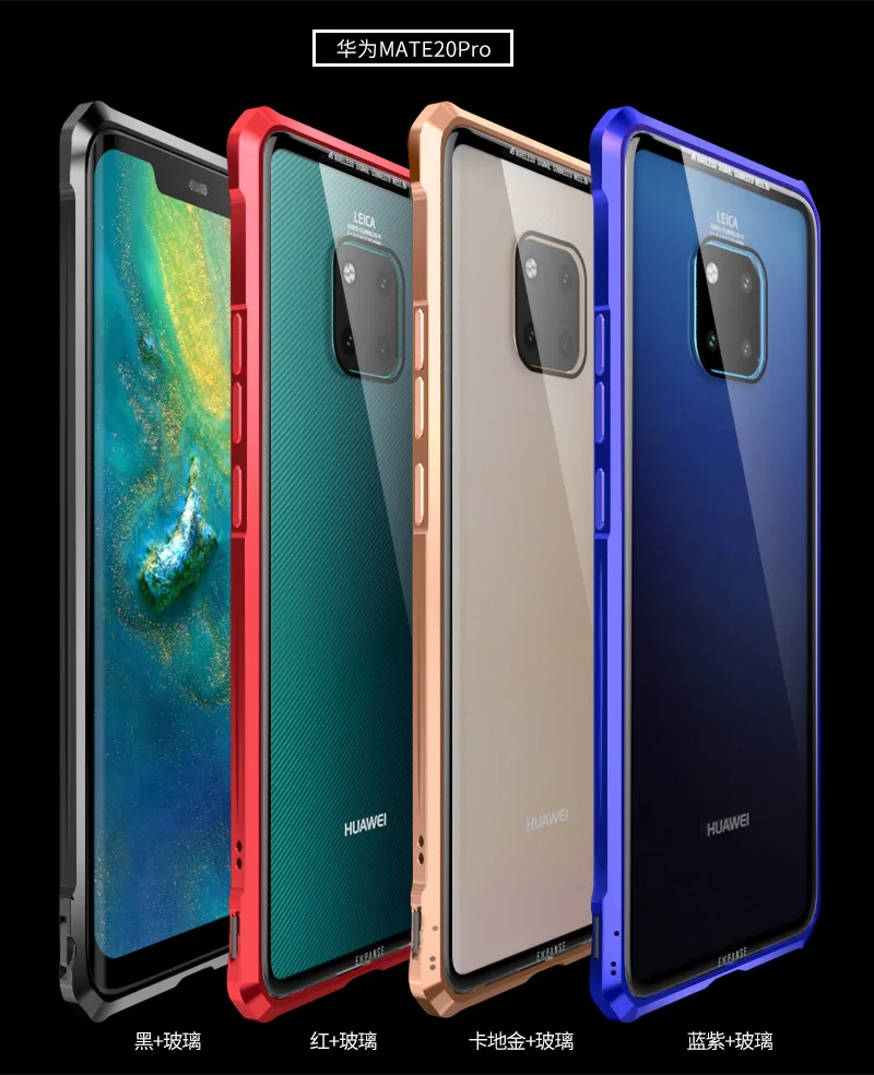 Huawei Mate 20 Lite Bumper Mate20X Phone Cases Aluminum Metal Frame with Clear Tempered Glass Back Cover for Pro |