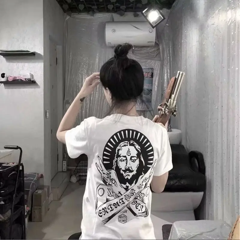 Лето Готический хип-хоп простой Забавный Harajuku Графический Женский Топ футболки