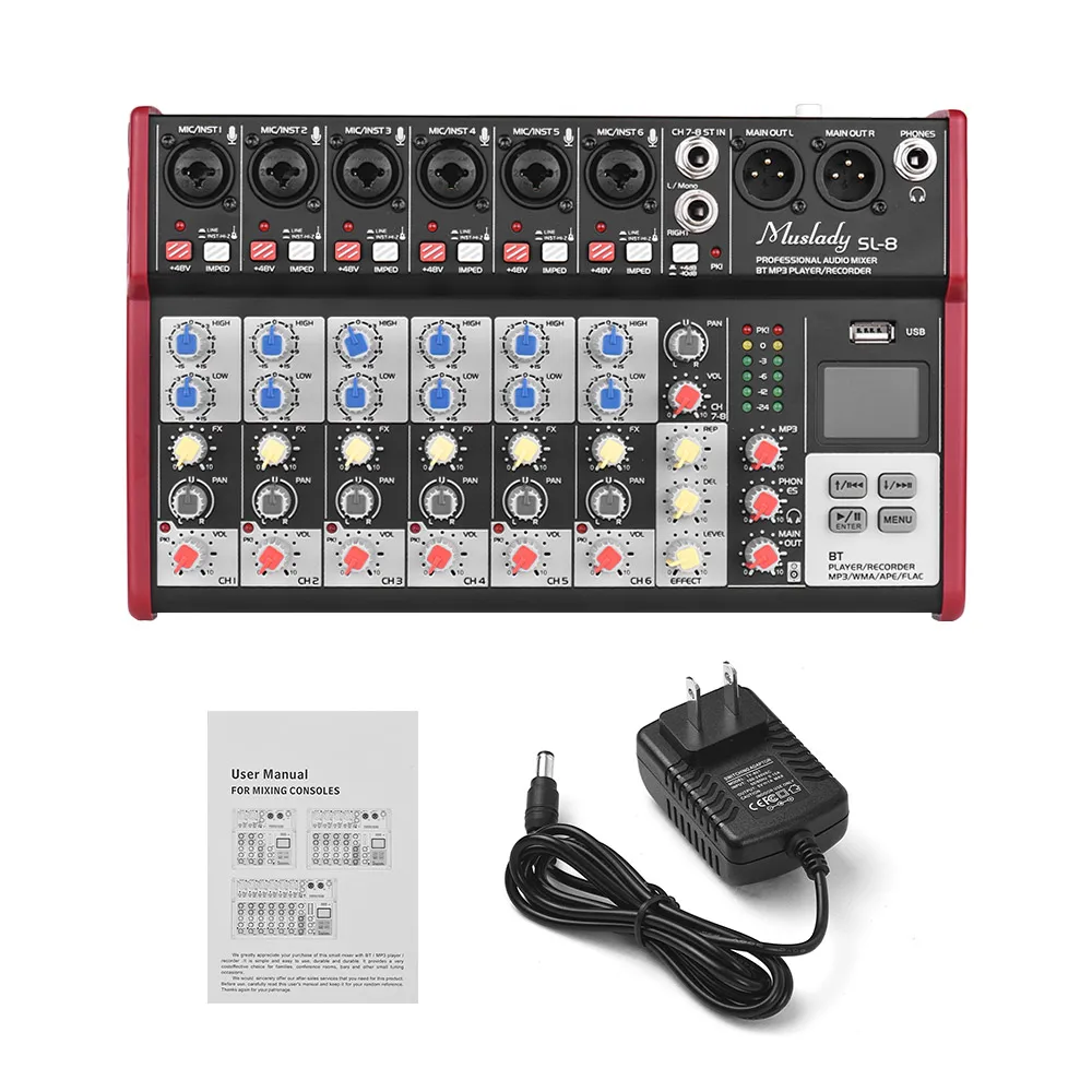 Muslady SL 8 канальный смешивания консольный микшер 2 полосным эквалайзером