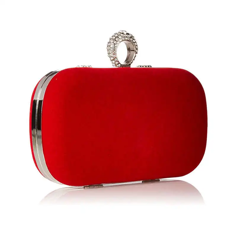 Suede Velvet Rhinestone Stud One Ring Decor Evening Cocktail Clutch Bag | Багаж и сумки