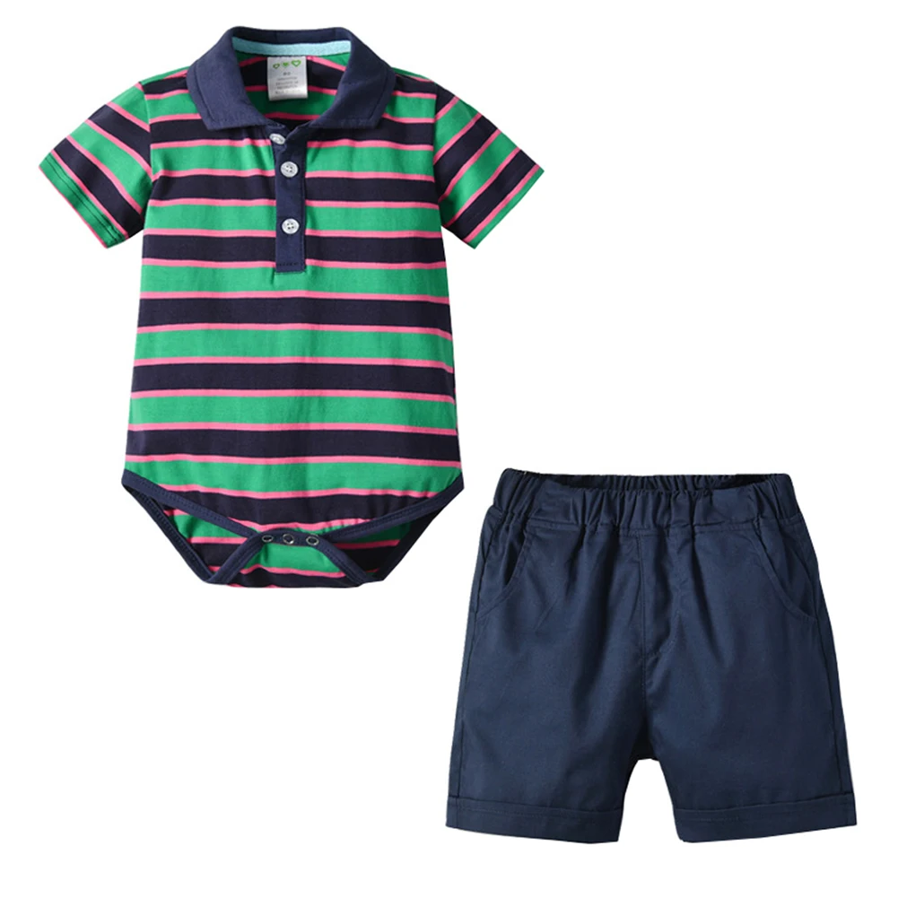 Летняя праздничная одежда для дня рождения хлопковый комплект малышей полосатый