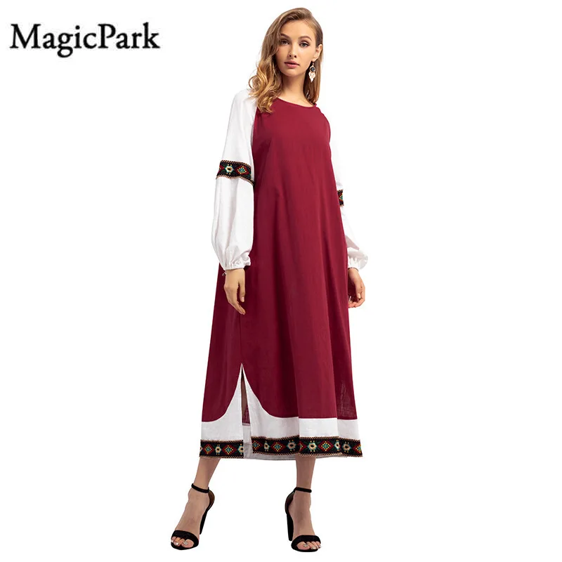 S-xl Женская abaya Embroidey лоскутное платье с длинным рукавом Макси Robo Дубай